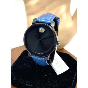 Movado Women's Watch 3601235 Bold Swiss Quartz Black Ceramic Blue Leather 34mm